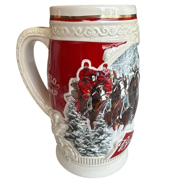 2015 Budweiser Holiday Beer Stein NIB First Snow Of Season 35th Anniversary COA - Picture 2 of 14